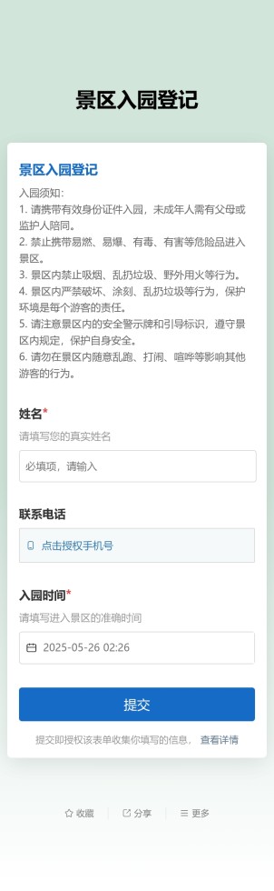 景区入园登记预览图
