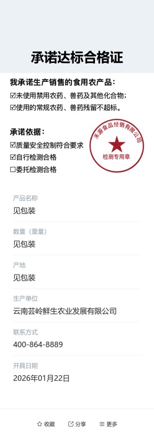 农产品承诺达标合格证 一日一码预览图