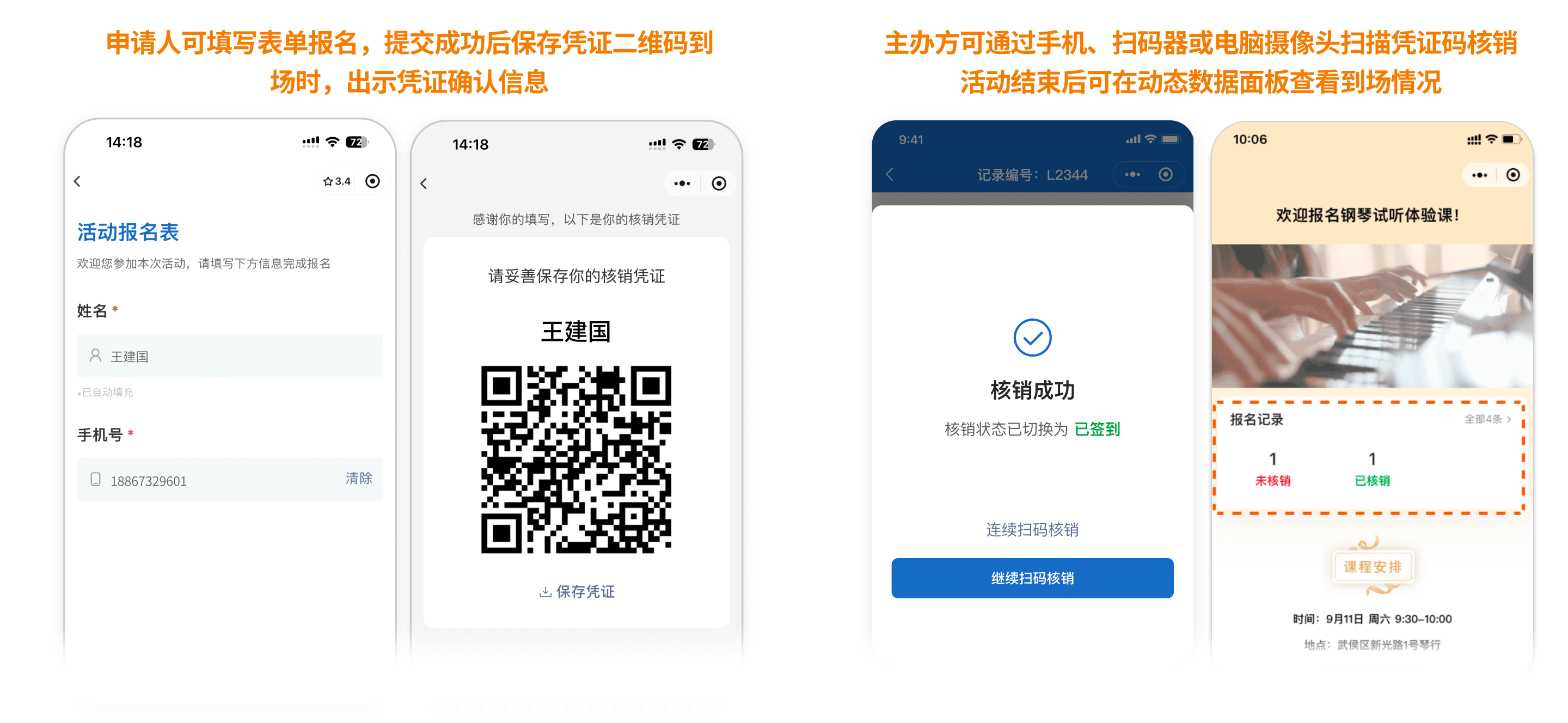 要核验入场的:报名自动发凭证,现场扫码核销
