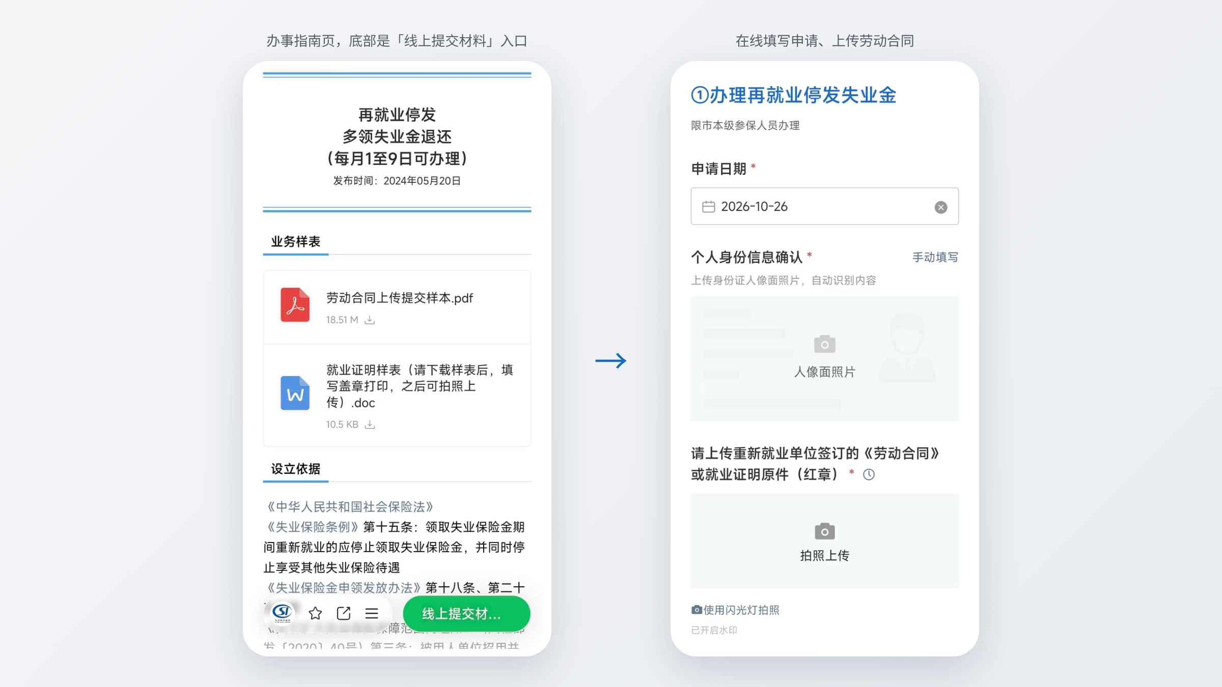 从办事指南页底部的线上提交材料入口，进入在线申请表单